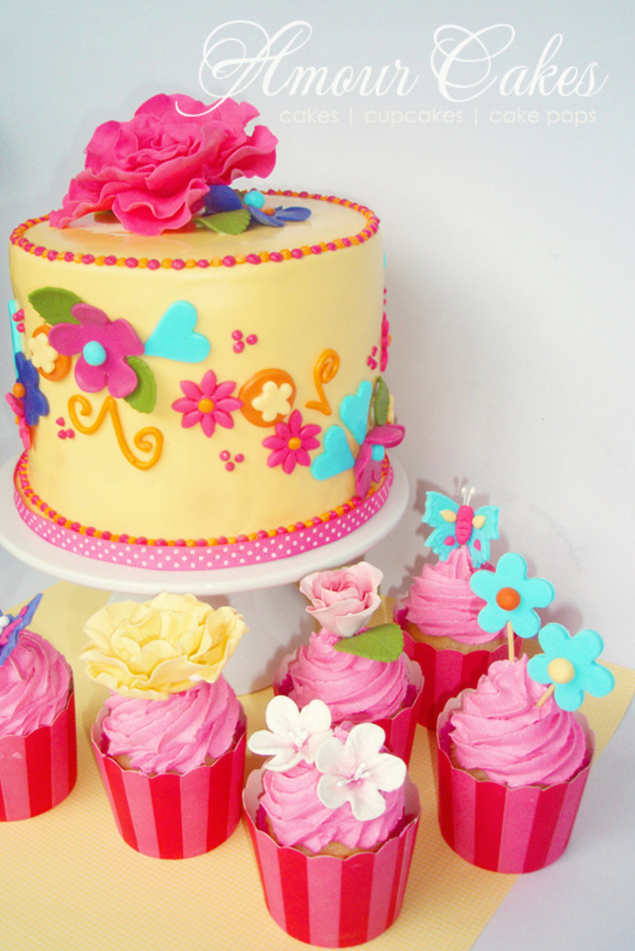 Pretty Birthday Cakes
 Pretty Flowers Girls Themed Cake And Cupcakes
