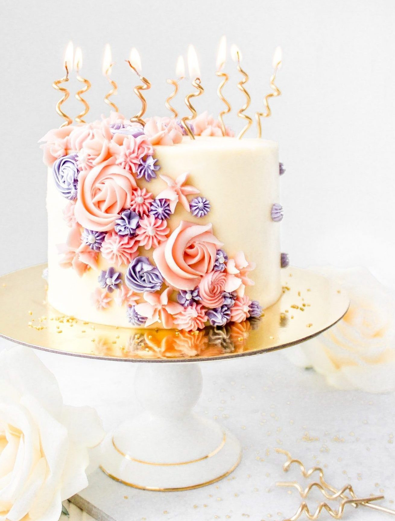 Pretty Birthday Cakes
 Vanilla Buttercream Layer Cake Pretty Piping Birthday Cake