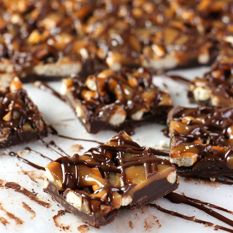 Pretzels Caramel Chocolate
 Dark Chocolate Pretzel & Caramel Bark Snappers Copycat