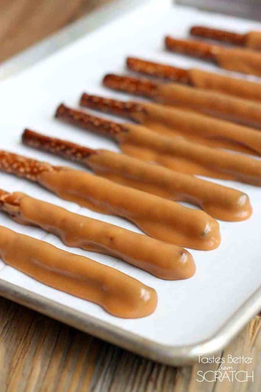 Pretzels Caramel Chocolate
 Caramel and Chocolate Dipped Pretzel Rods