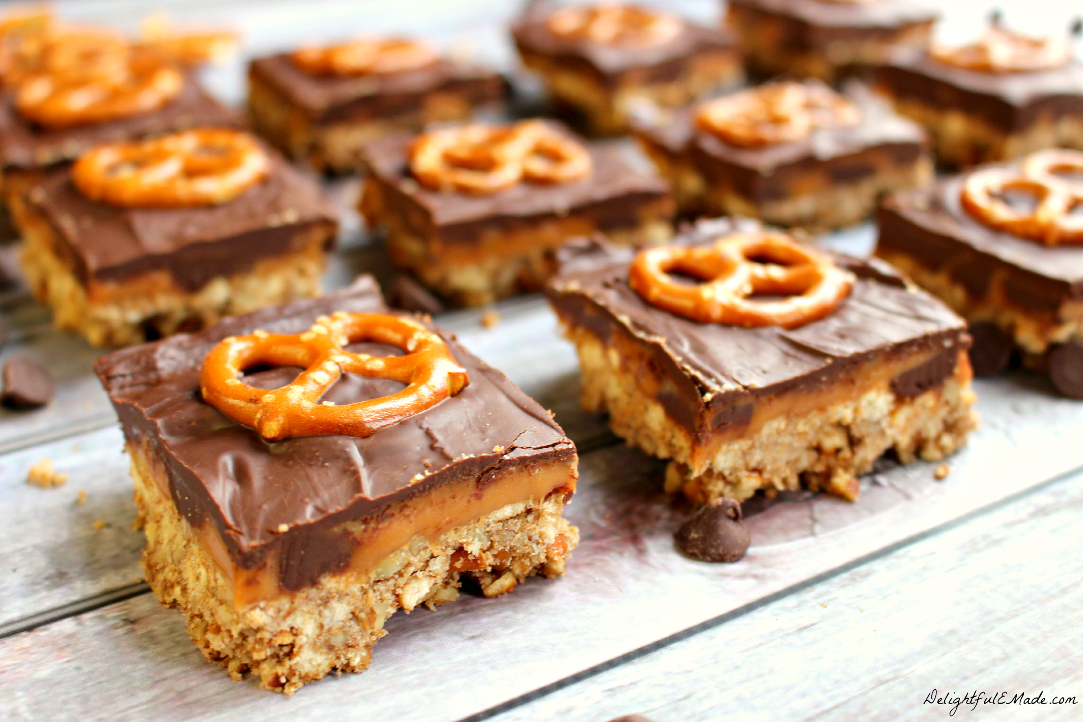 Pretzels Caramel Chocolate
 Chocolate and Caramel Pretzel Bars Delightful E Made