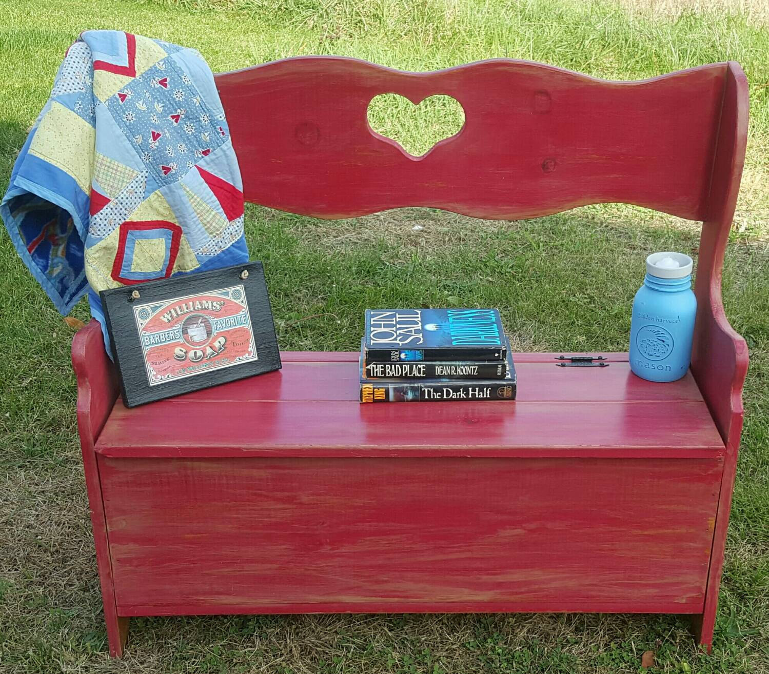 Primitive Bench With Storage
 Primitive country painted Storage Bench by SomeTimeToRemember