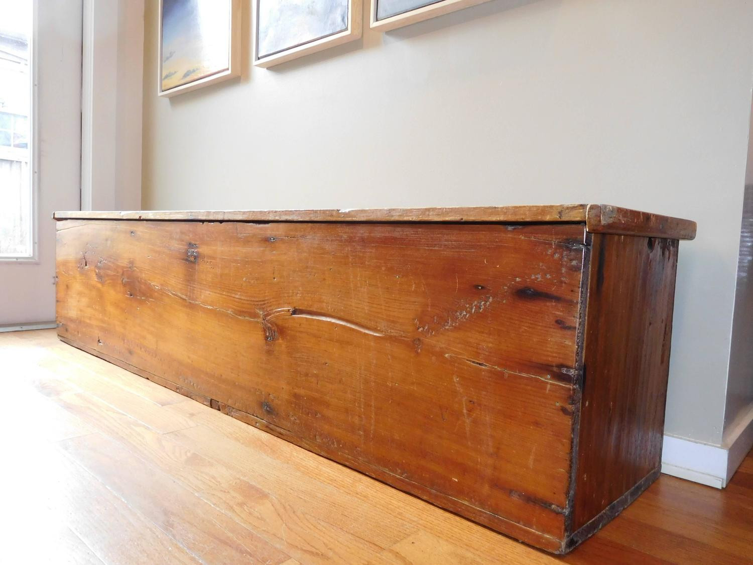 Primitive Bench With Storage
 Primitive Late 19th Century American Pine Storage Bench at