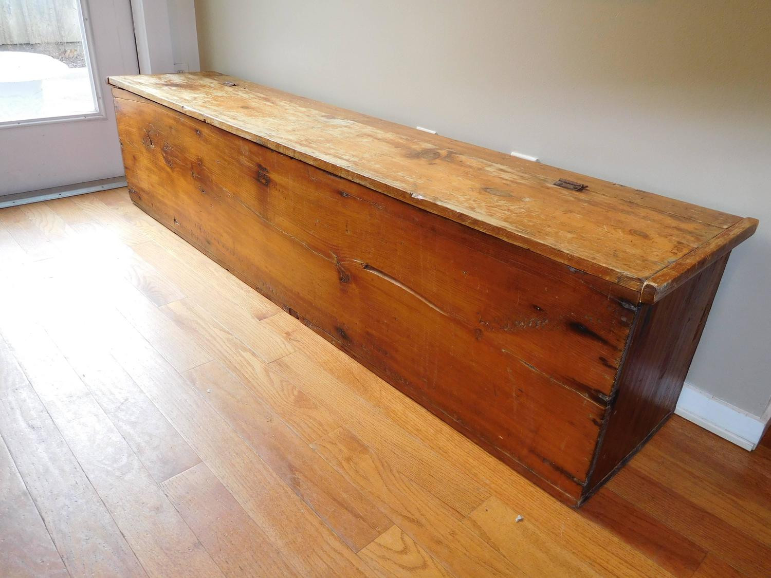 Primitive Bench With Storage
 Primitive Late 19th Century American Pine Storage Bench at