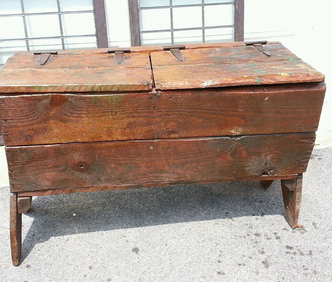 Primitive Bench With Storage
 Antique Primitive Oak Grain Bin Sugar Chest Mudroom