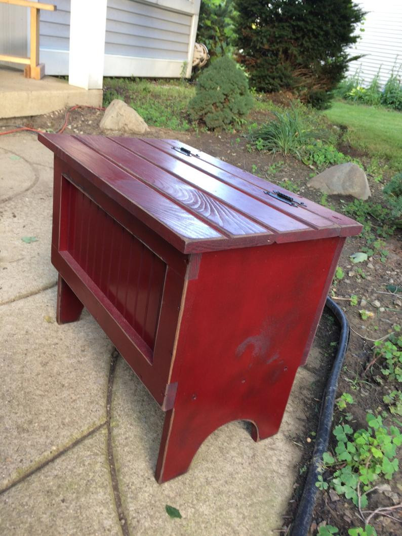 Primitive Bench With Storage
 Primitive Small Wood Storage Bench Farmhouse Bench Wood