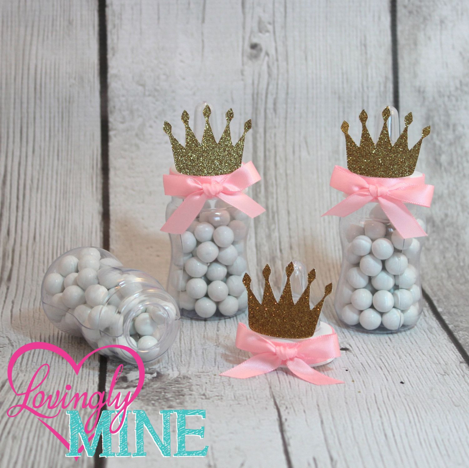 Princess Baby Gift
 Little Princess Baby Bottle Favors in Baby Pink & Glitter