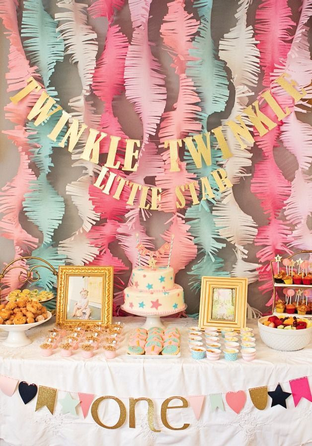 Princess Birthday Party Ideas For A 1 Year Old
 Pink and Gold Twinkle Little Star 1st Birthday Party