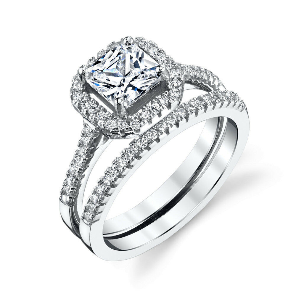 Princess Cut Cubic Zirconia Engagement Rings
 Sterling Silver Princess Cut CZ Engagement Wedding Ring