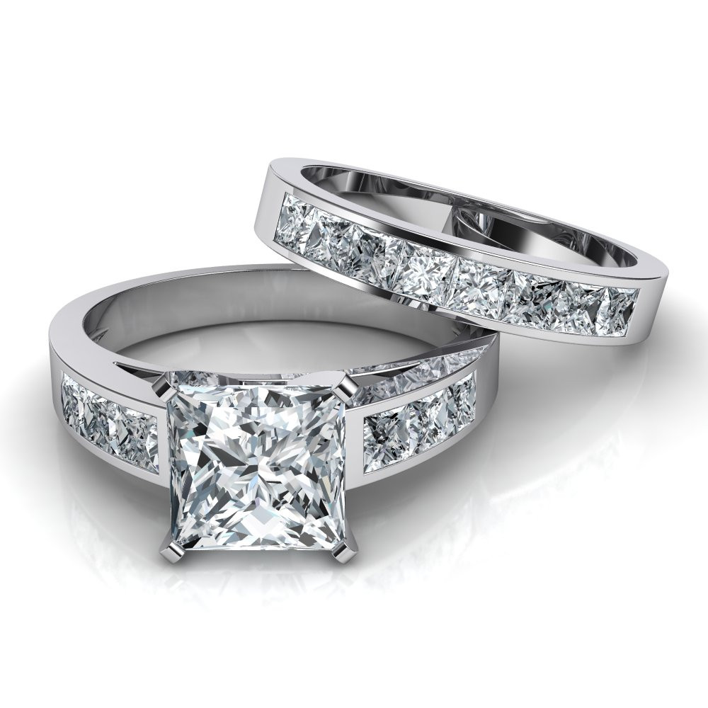 Princess Cut Diamond Bridal Sets
 Princess Cut Channel Set Engagement Ring & Wedding Band