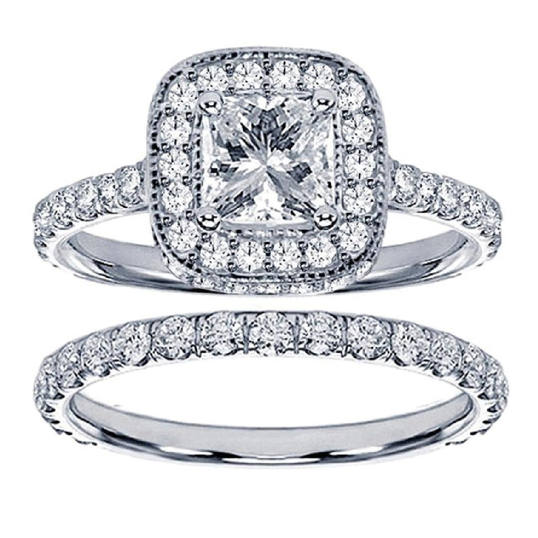 Princess Cut Diamond Bridal Sets
 2 42 CT TW Pave Set Diamond Encrusted Princess Cut