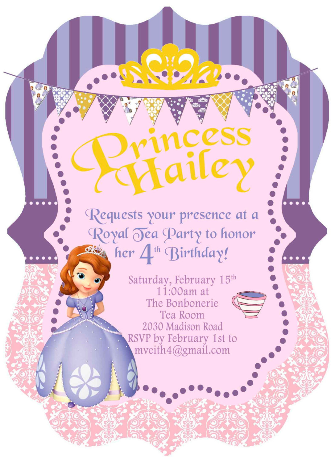 Princess Sofia Birthday Invitations
 5x7 Disney Princess Sofia the First Birthday Invitation