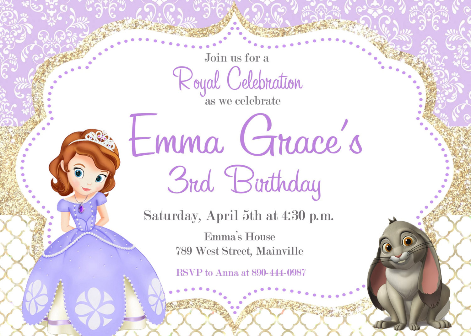 Princess Sofia Birthday Invitations
 Sofia the First Birthday Party Invitation Digital or
