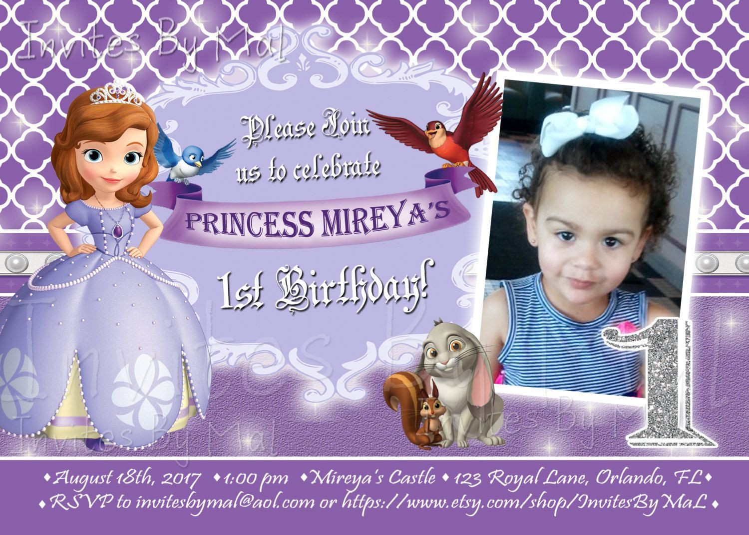 Princess Sofia Birthday Invitations
 Princess Sofia the First Birthday Invitation by
