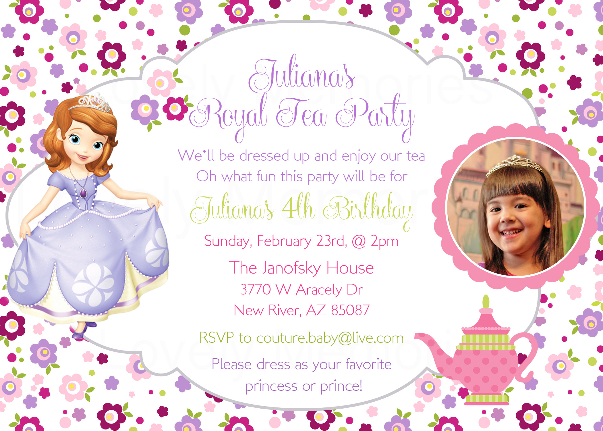 Princess Sofia Birthday Invitations
 Sofia the first Princess Birthday tea by