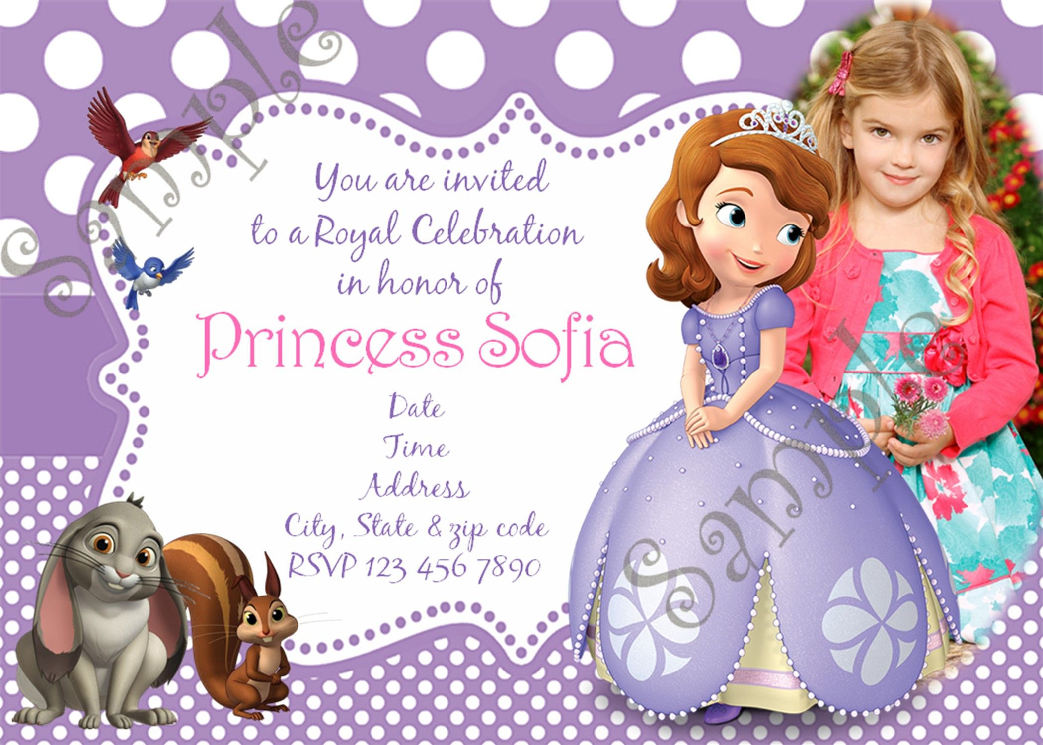 Princess Sofia Birthday Invitations
 Sofia the first birthday party invitation