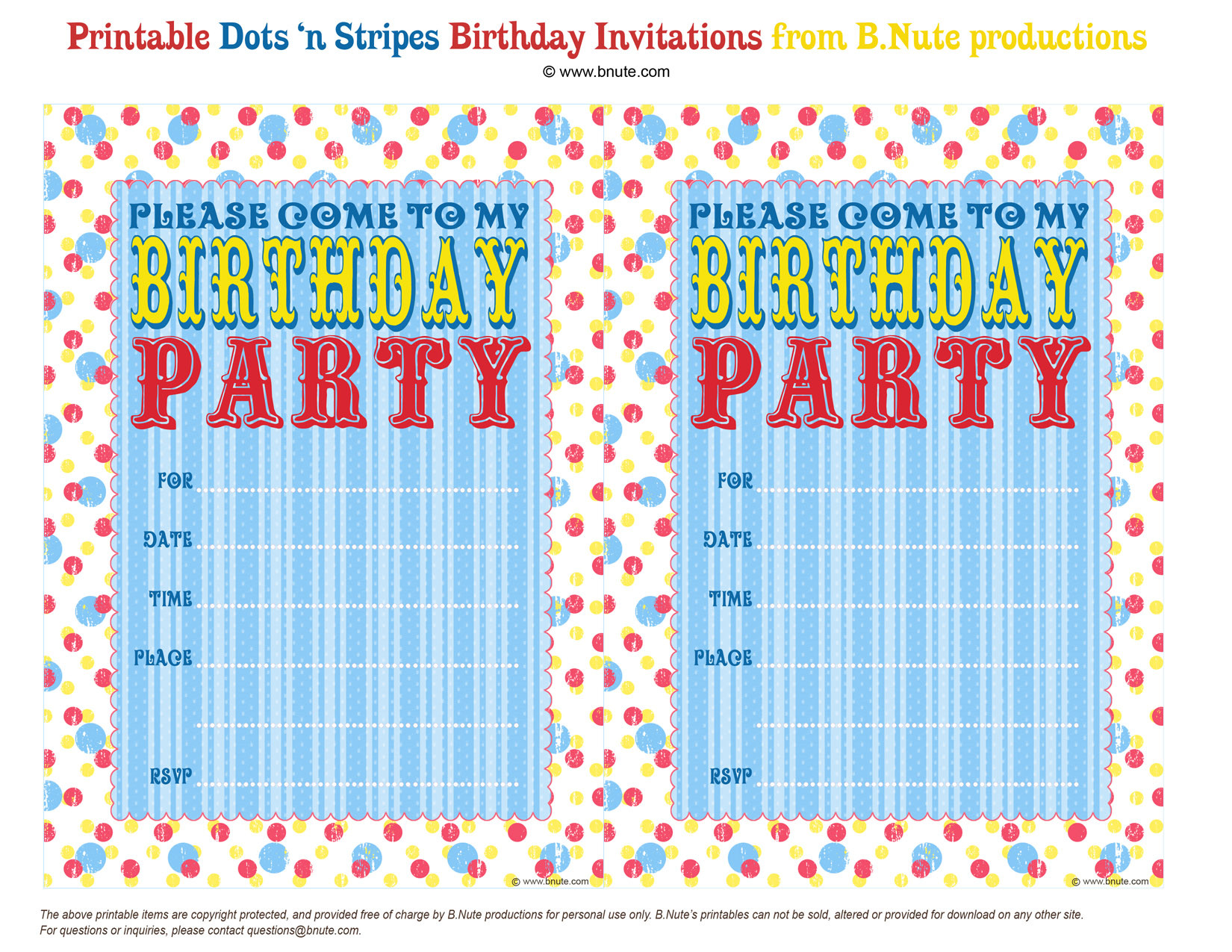 Printable Birthday Invitation
 bnute productions Free Printable Dots n Stripes Birthday