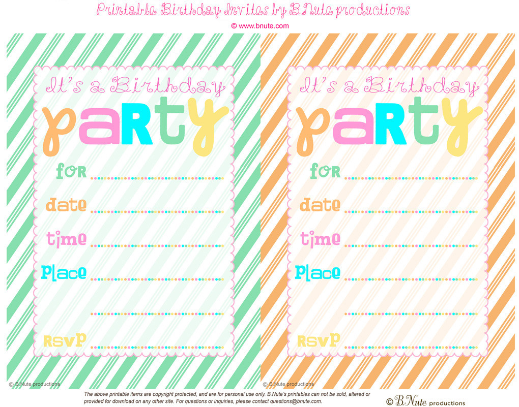 Printable Birthday Invitation
 bnute productions Free Printable Striped Birthday Party