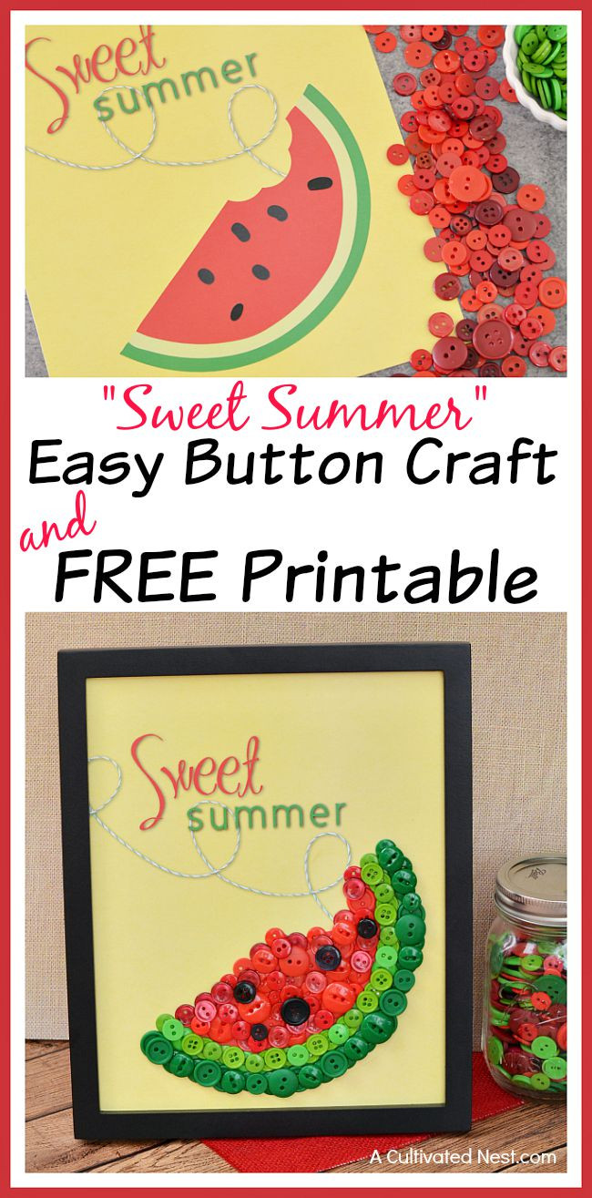 Printable Crafts For Adults
 Easy Watermelon Button Craft & Free Printable
