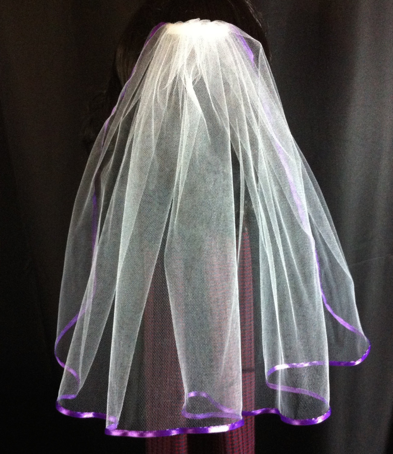 Purple Wedding Veil
 Purple Ribbon Edge Veil Wedding or munion Veil Hair b