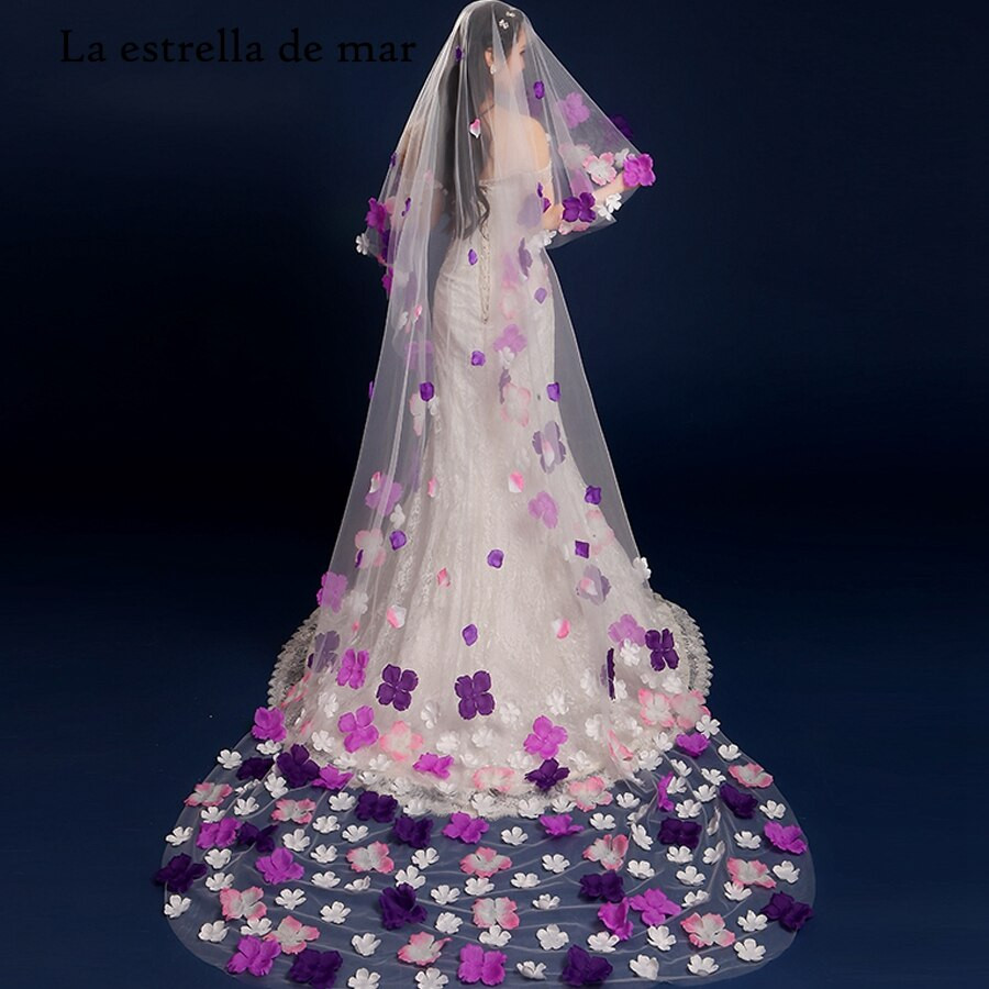 Purple Wedding Veil
 Bridal veil wedding 2018 new flower veil long 3 m veil