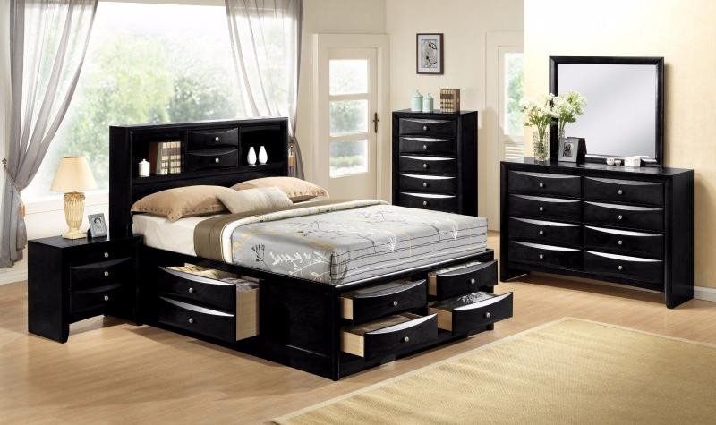 Queen Size Storage Bedroom Sets
 Modern Black Finish Storage Queen Size Bedroom Set 5 Pcs