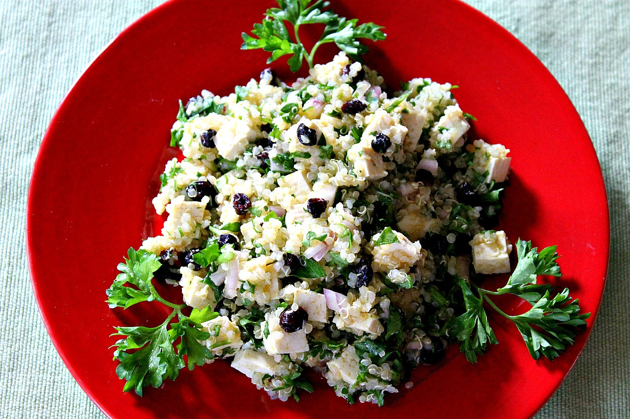 Quinoa Tofu Salad
 Curried Quinoa Tofu Salad with Currants Shallots & Parsley