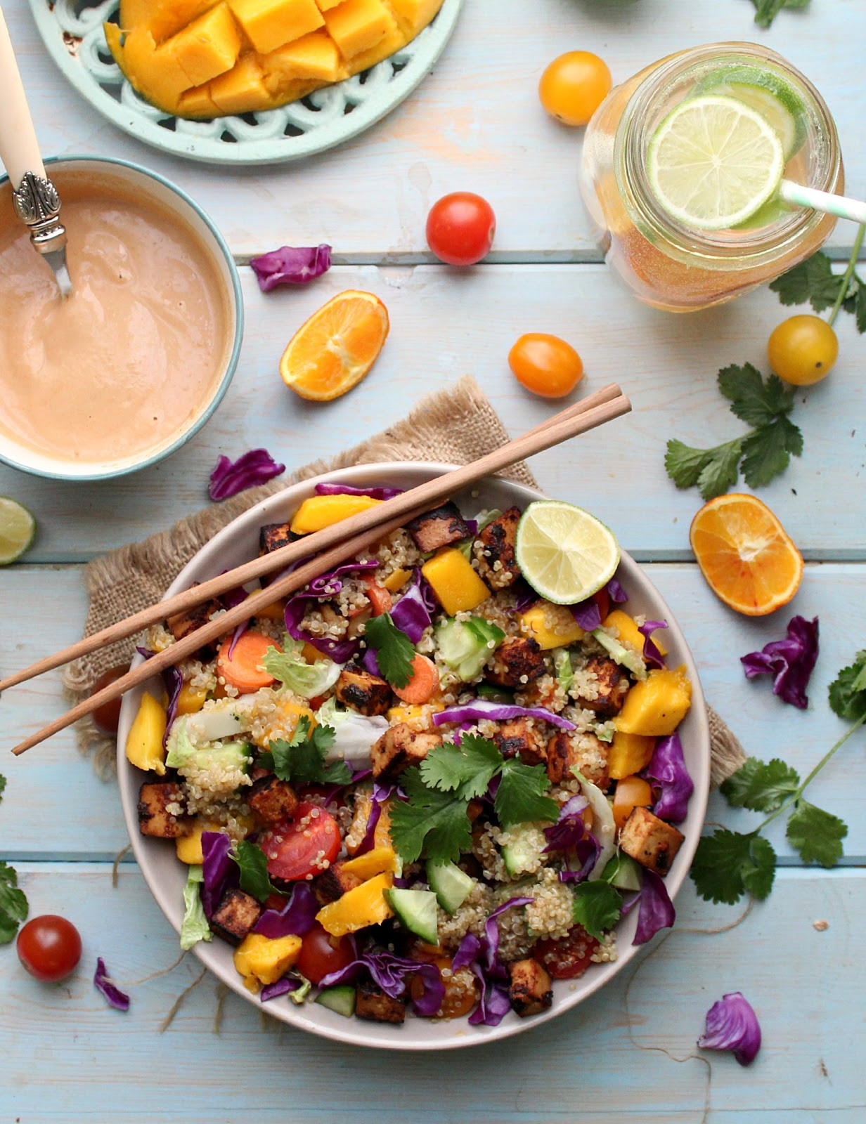 Quinoa Tofu Salad
 Thai Rainbow Quinoa Tofu Salad with Spicy Peanut Dressing