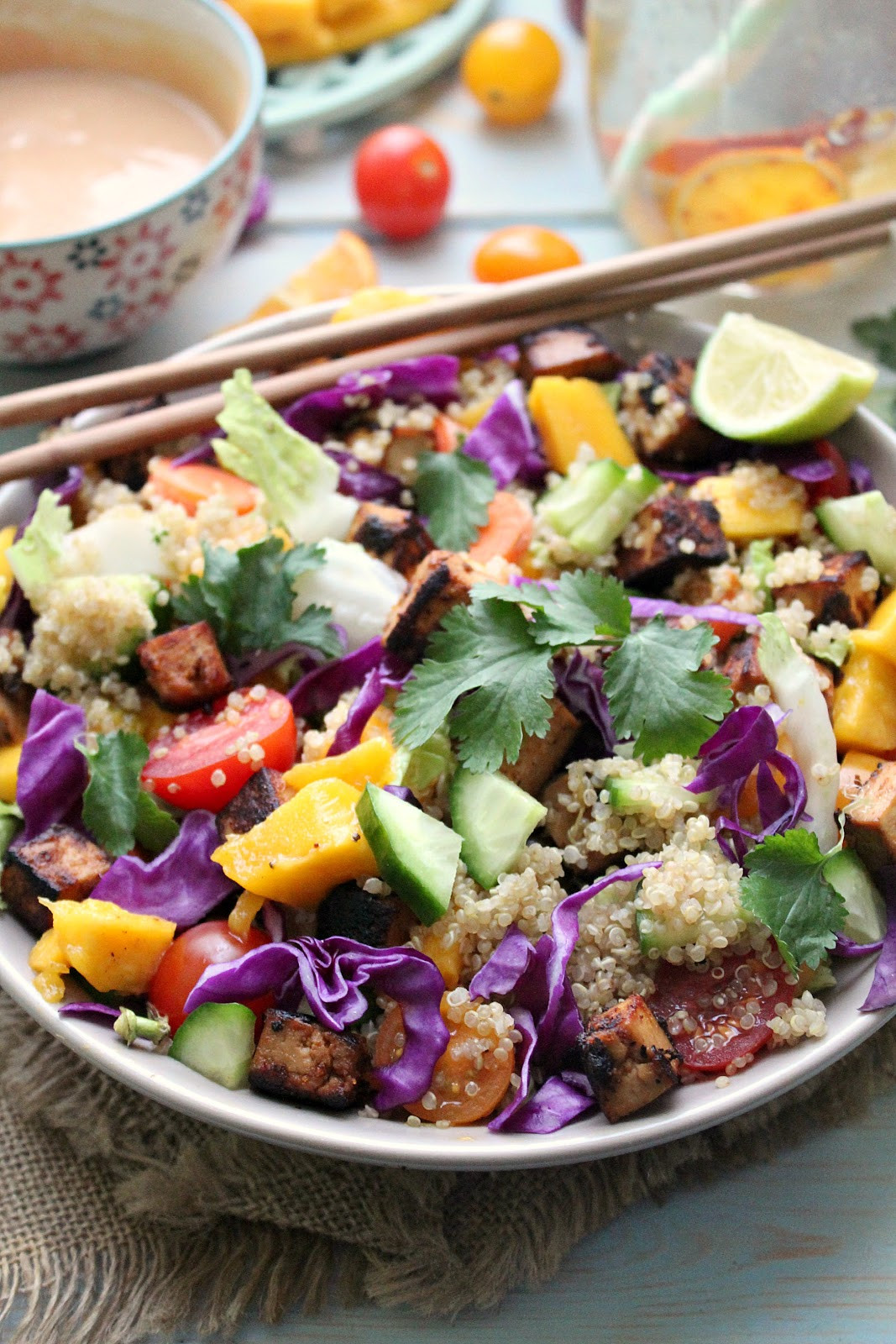 Quinoa Tofu Salad
 Thai Rainbow Quinoa Tofu Salad with Spicy Peanut Dressing