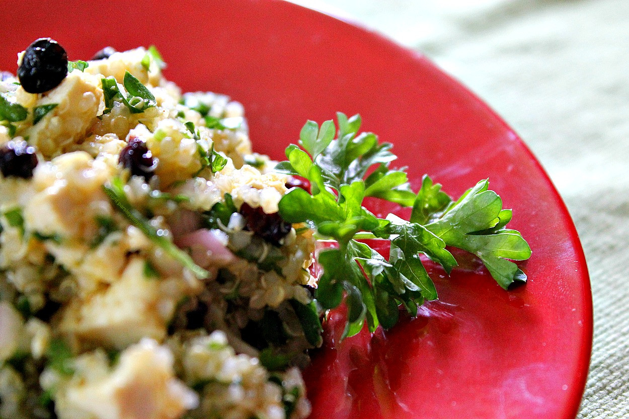 Quinoa Tofu Salad
 Curried Quinoa Tofu Salad with Currants Shallots & Parsley