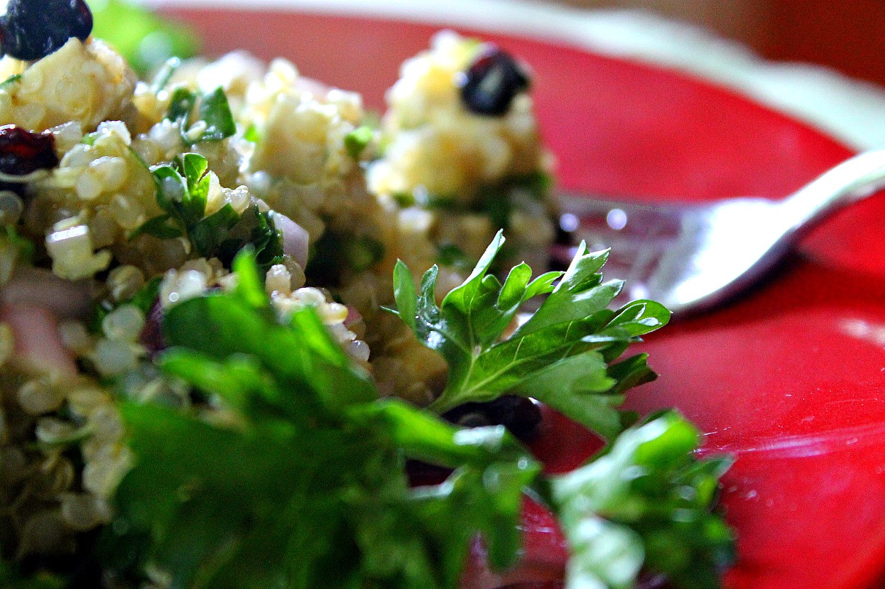 Quinoa Tofu Salad
 Curried Quinoa Tofu Salad with Currants Shallots & Parsley