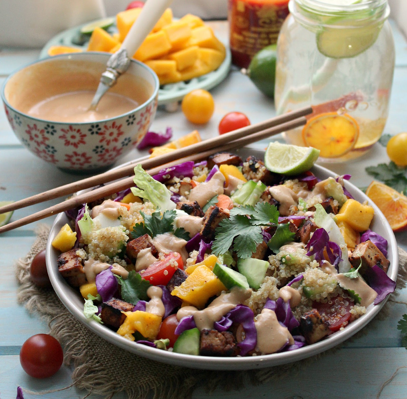 Quinoa Tofu Salad
 Thai Rainbow Quinoa Tofu Salad with Spicy Peanut Dressing