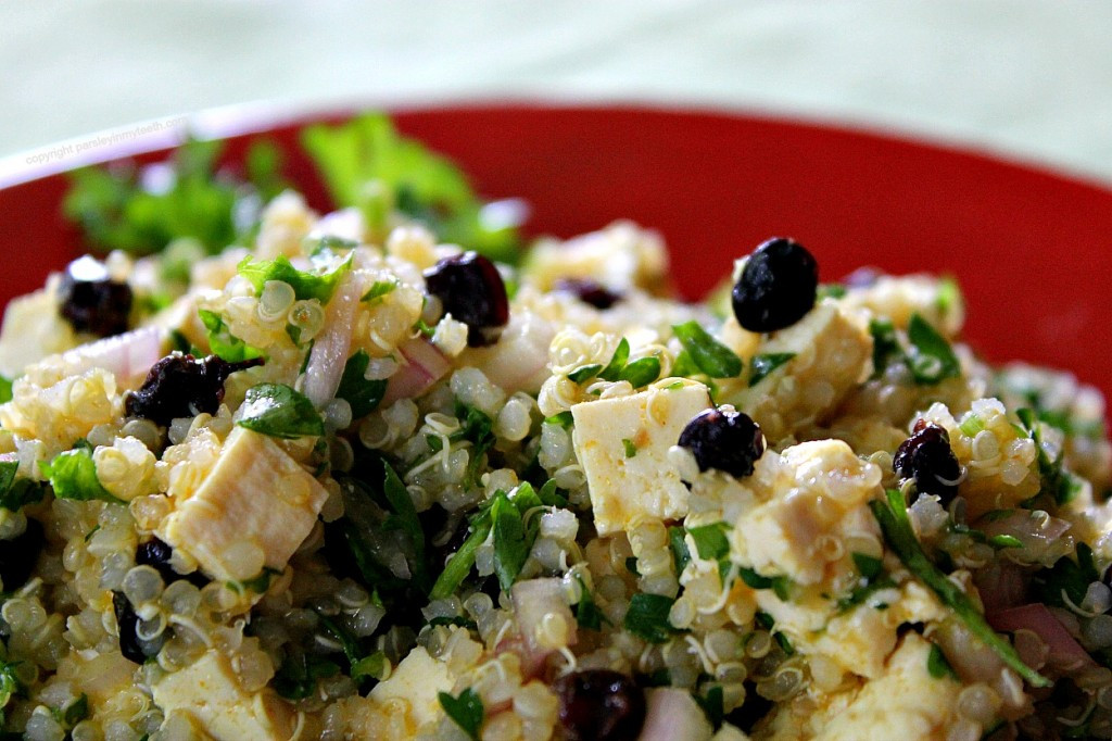 Quinoa Tofu Salad
 Curried Quinoa Tofu Salad with Currants Shallots & Parsley