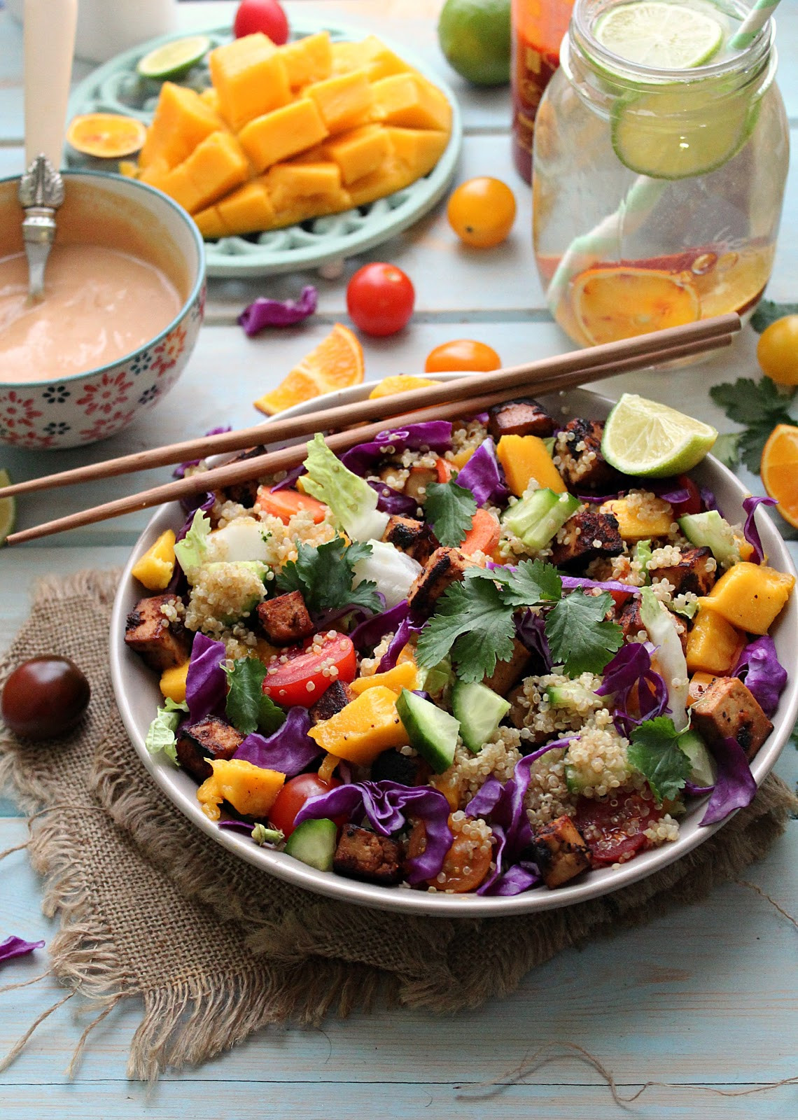 Quinoa Tofu Salad
 Thai Rainbow Quinoa Tofu Salad with Spicy Peanut Dressing