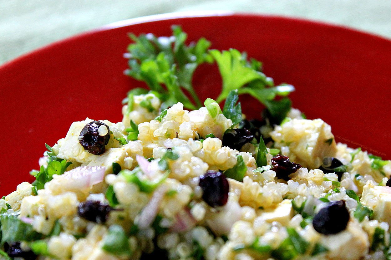 Quinoa Tofu Salad
 Curried Quinoa Tofu Salad with Currants Shallots & Parsley