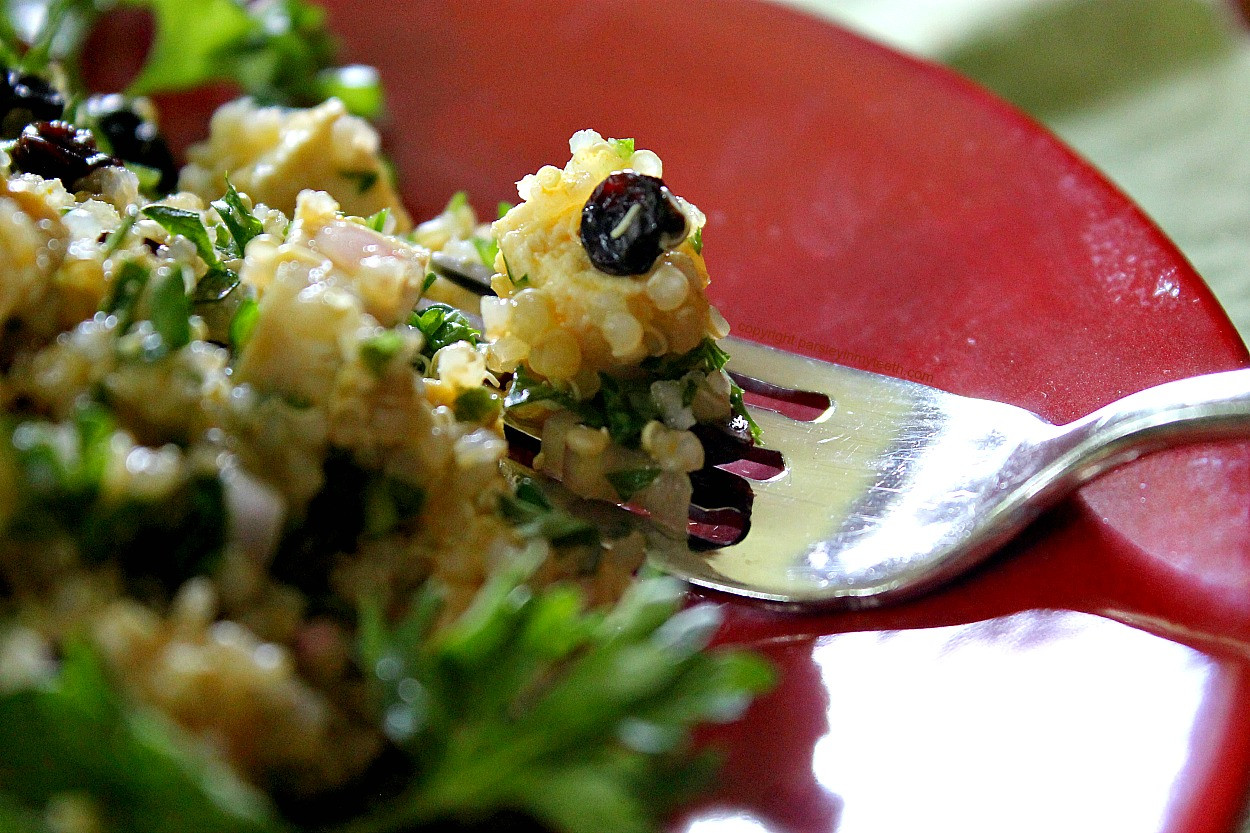 Quinoa Tofu Salad
 Curried Quinoa Tofu Salad with Currants Shallots & Parsley