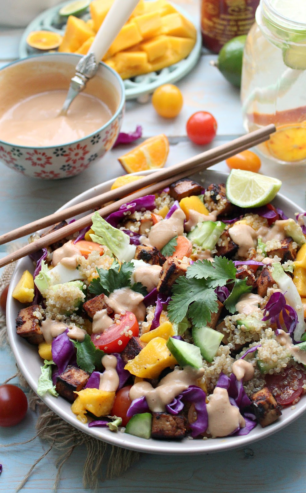 Quinoa Tofu Salad
 Thai Rainbow Quinoa Tofu Salad with Spicy Peanut Dressing