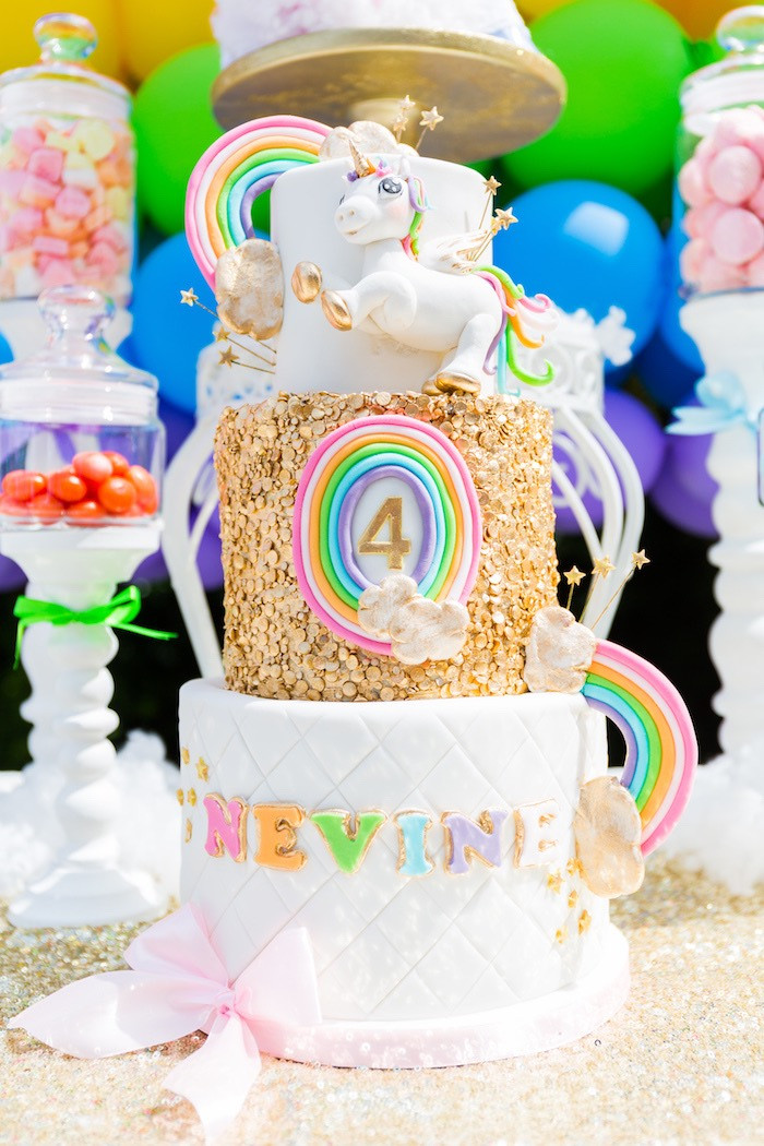 Rainbow Unicorn Party Ideas
 Kara s Party Ideas Gold Rainbow Unicorn Birthday Party