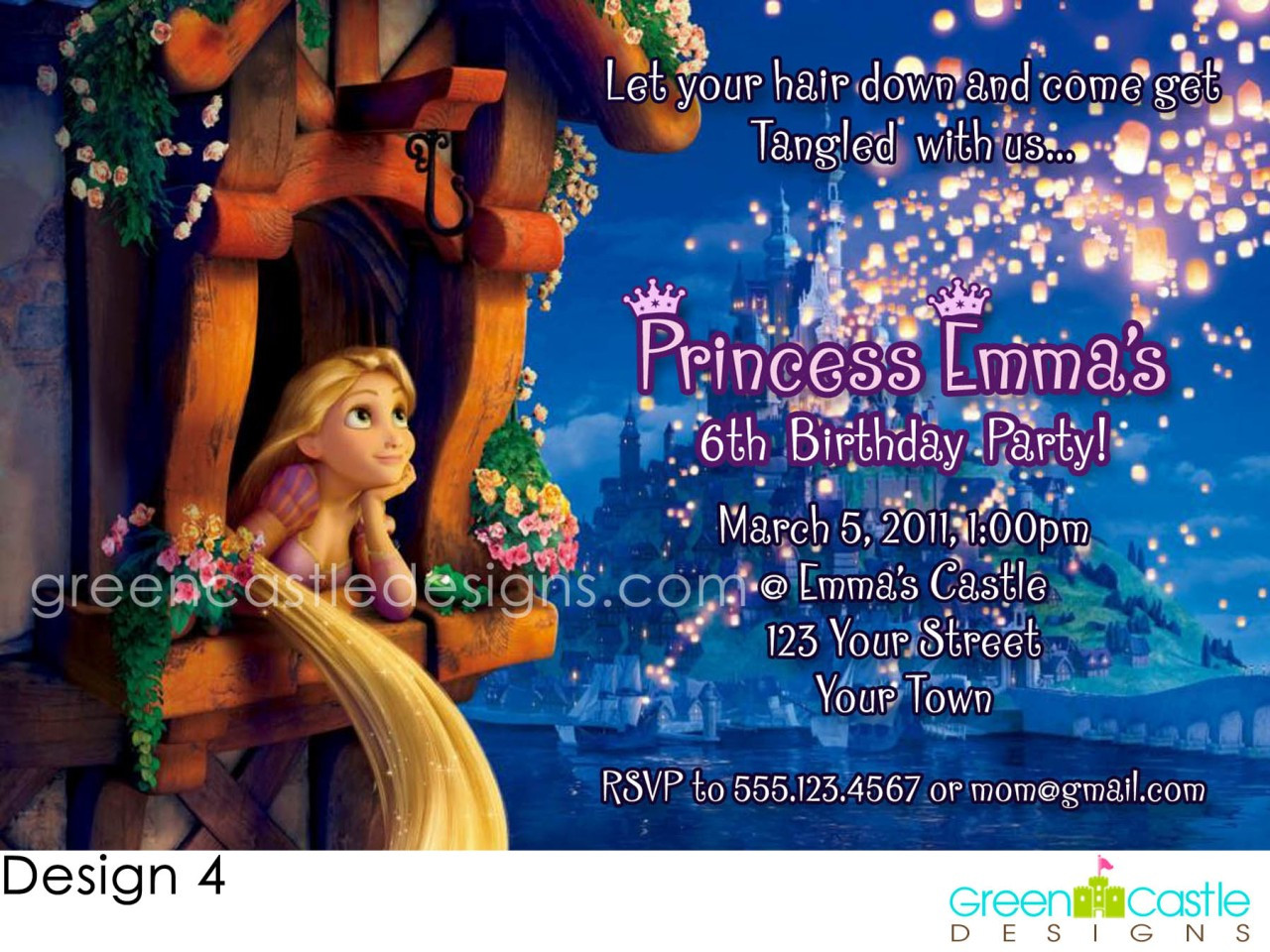 Rapunzel Birthday Invitations
 Tangled Invitations Birthday Party Rapunzel Custom