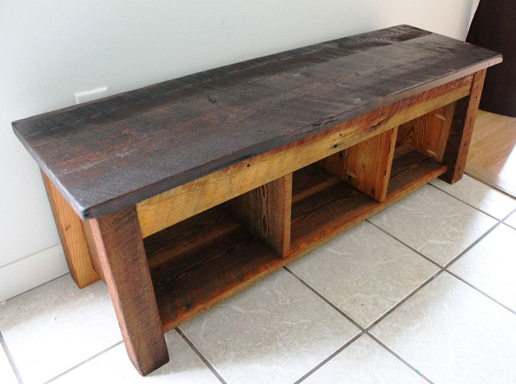 Reclaimed Wood Bench DIY
 Handmade Bench Shelves Hidden Storage Reclaimed Barn