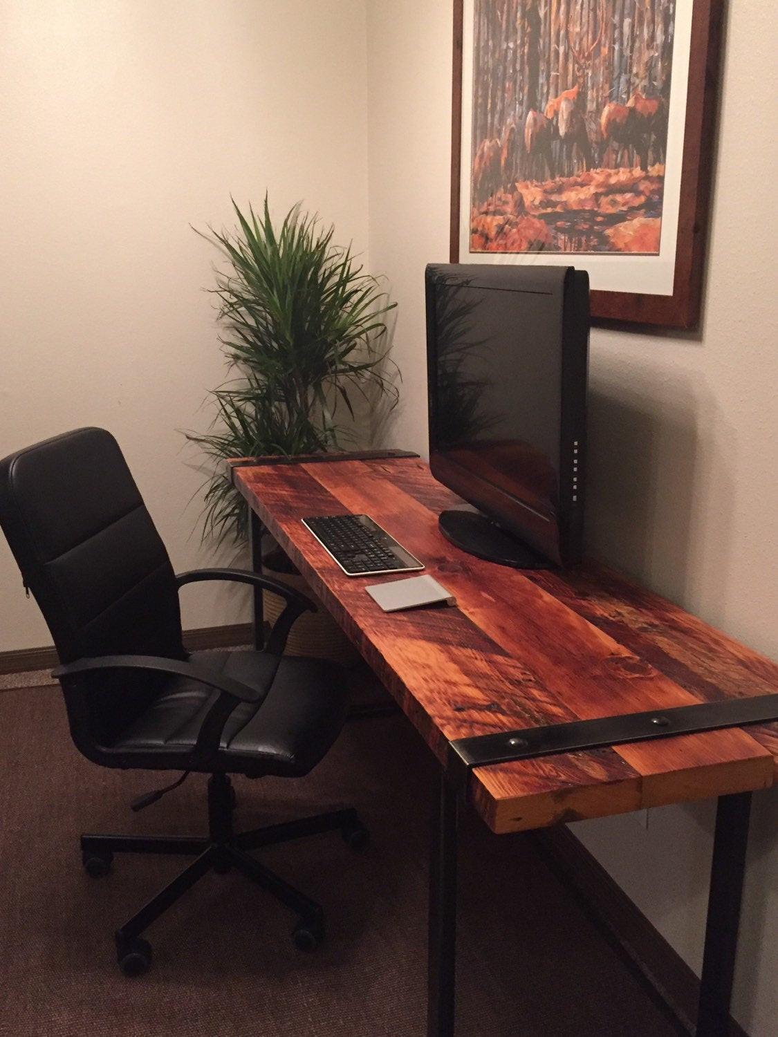 Reclaimed Wood Desk DIY
 Industrial Desk Reclaimed wood desk Rugged desk Wood and