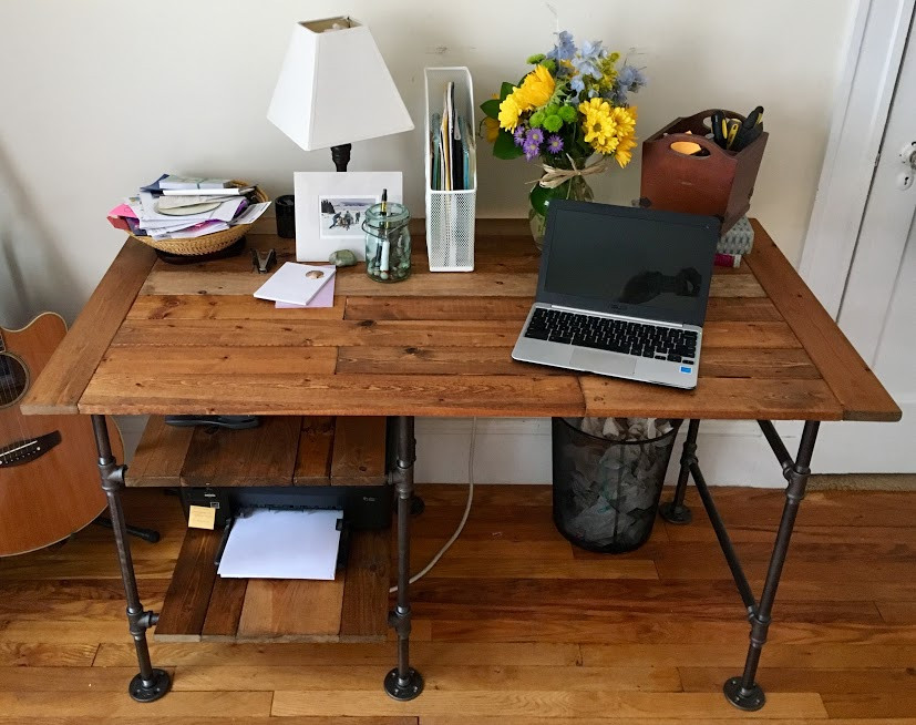 Reclaimed Wood Desk DIY
 Weekend project DIY desk with industrial pipe and