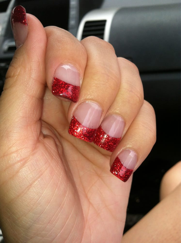 Red Glitter Acrylic Nails
 Red glitter and 3d red acrylic nails Yelp