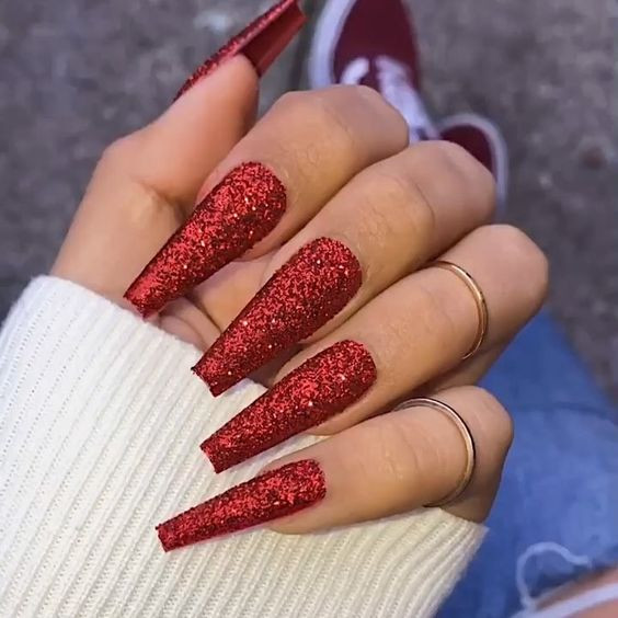 Red Glitter Acrylic Nails
 The Best Red Acrylic Nails
