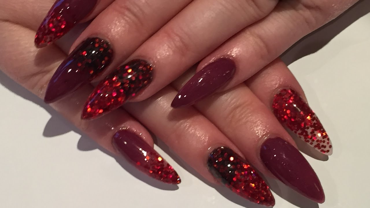 Red Glitter Acrylic Nails
 Acrylic nails how to red glitter and black powder