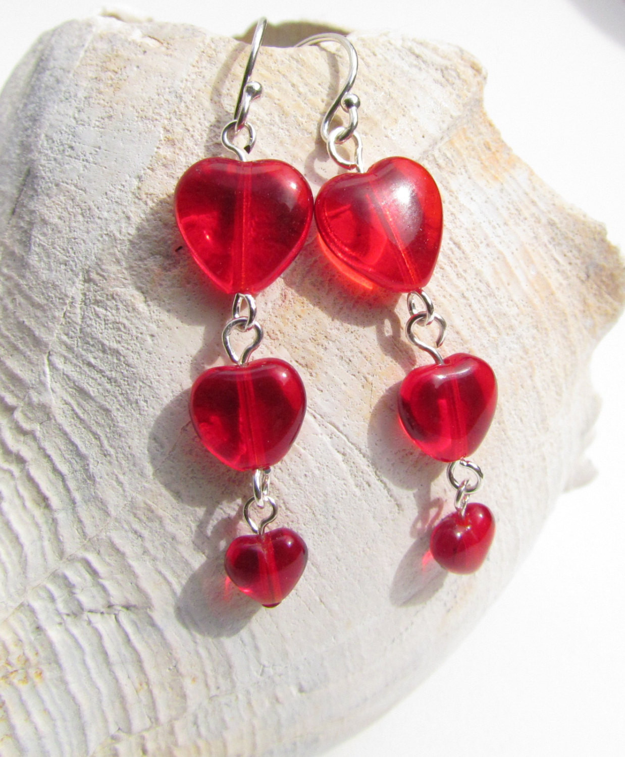 Red Heart Earrings
 Red Heart Beaded Earrings Handmade by Harleypaws SRAJD