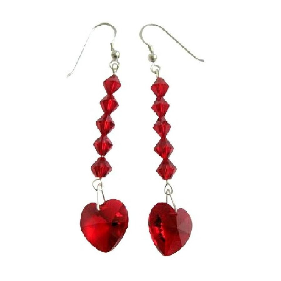 Red Heart Earrings
 Red Crystal Heart Earring Swarovski Crystal Red Heart