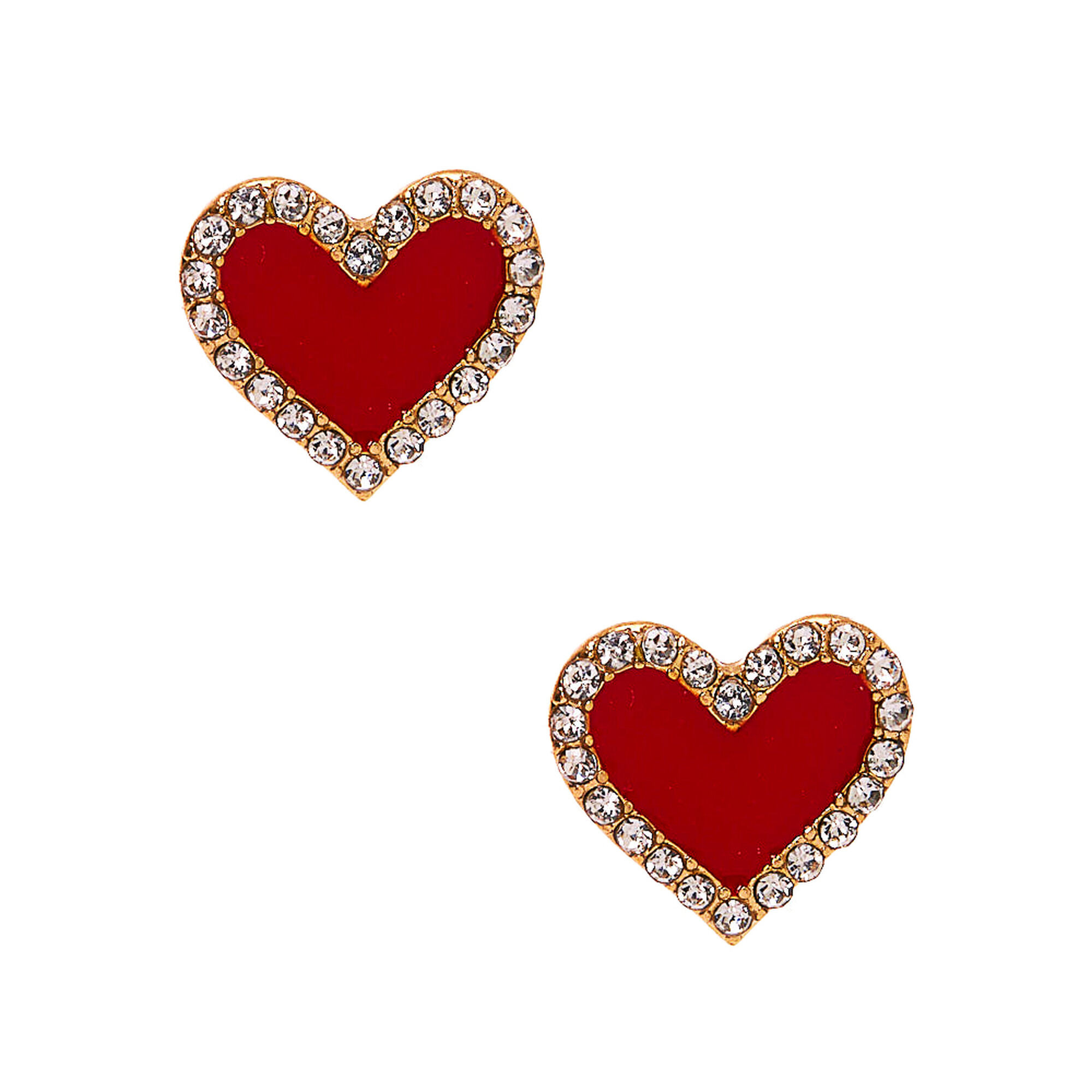 Red Heart Earrings
 Gold Crystal Heart Stud Earrings Red
