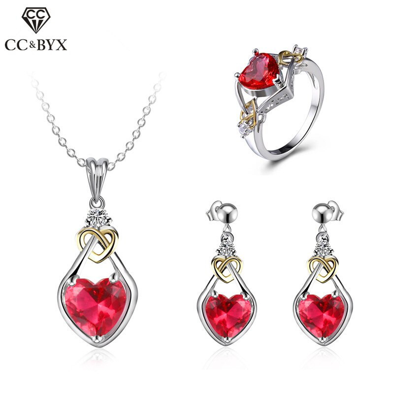 Red Heart Earrings
 Aliexpress Buy CC Jewelry Set Silver Vintage Red