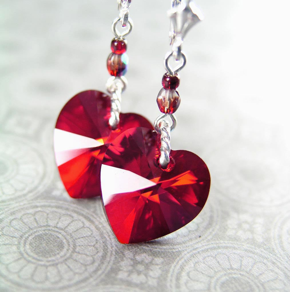 Red Heart Earrings
 Red Heart Earrings Swarovski Red Crystal Heart Earrings